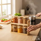 Ensemble de 6 Pots à Épices en Verre avec Support en Bambou et Cuillères