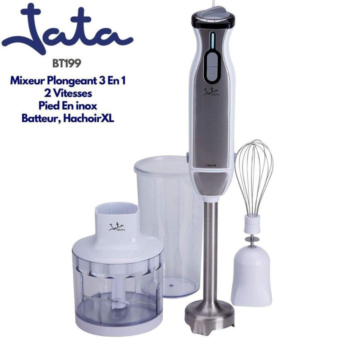 Mixeur Plongeant 3 en 1 JATA BT199 – 1000 W, Hachoir XL et Batteur