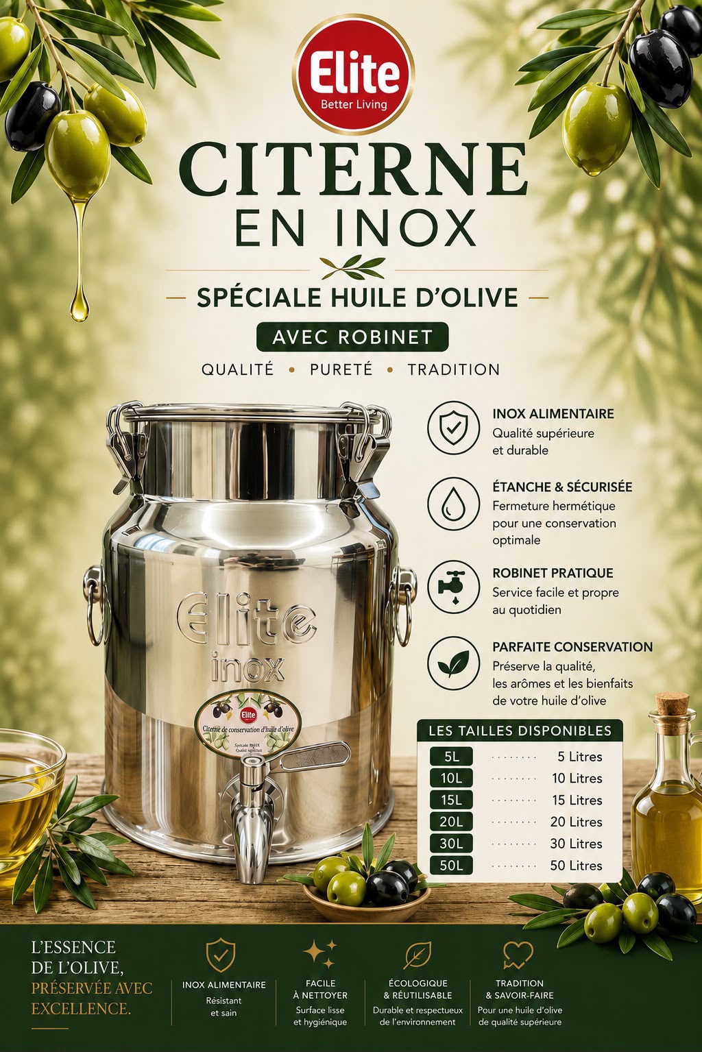 Bidon à Huile en Inox avec Robinet ELITE