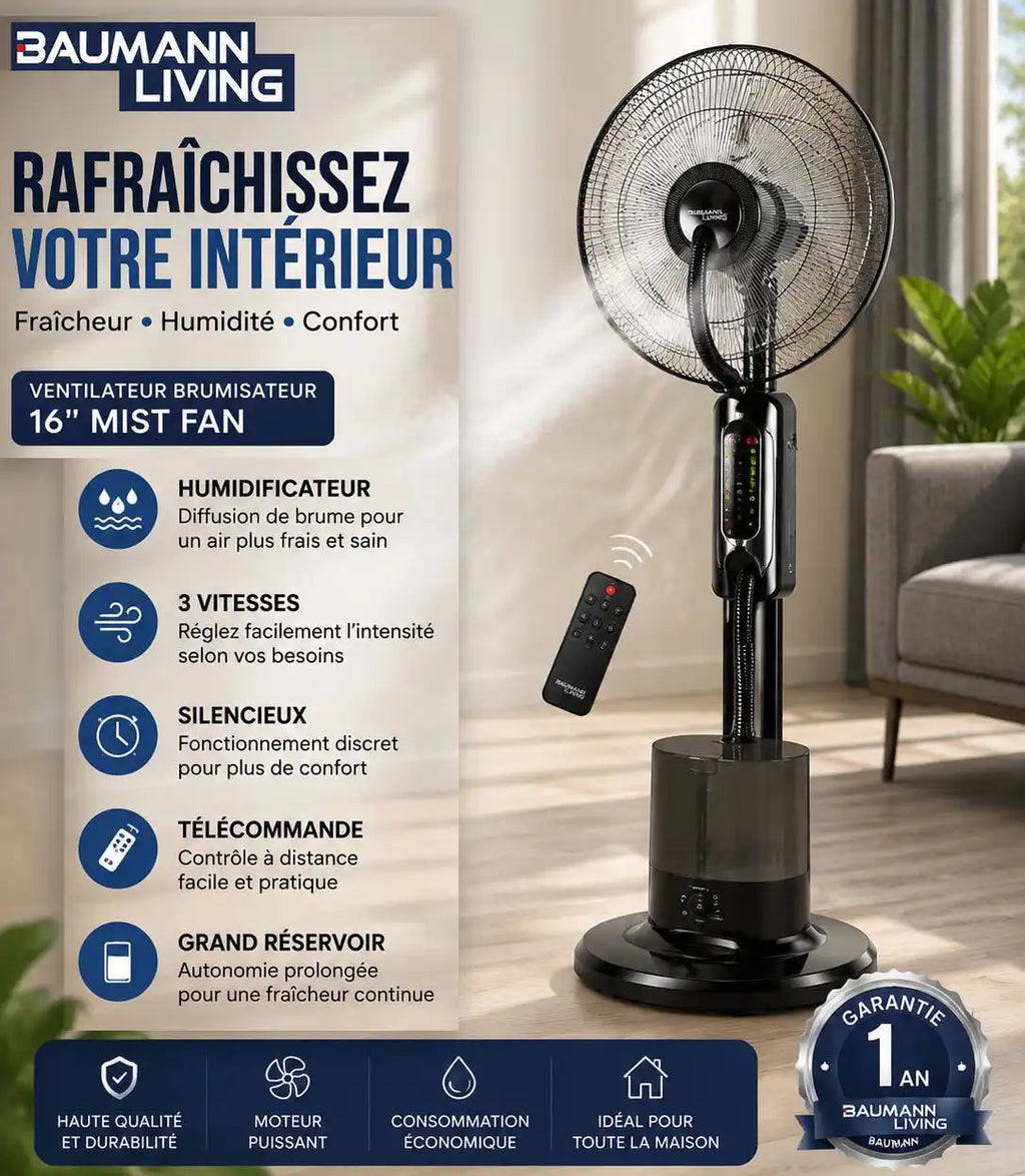 Ventilateur Brumisateur sur Pied BAUMANN LIVING 16" avec Télécommande