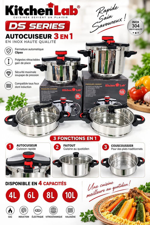 Autocuiseur 3 en 1 KITCHEN LAB DS Series en Inox 304 – 4 à 8 L