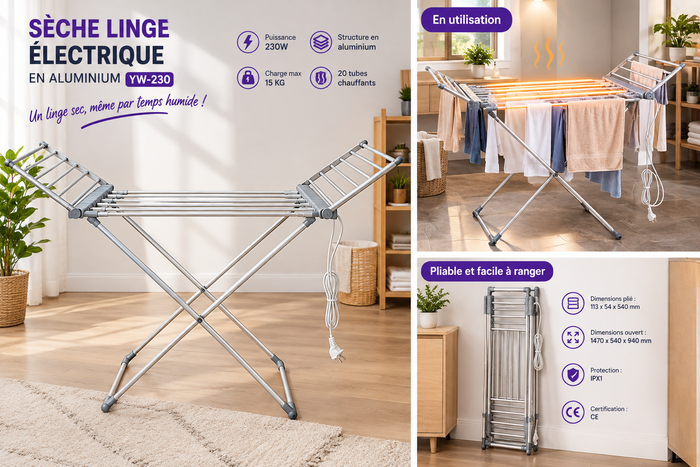 Sèche-Linge Électrique en Aluminium Pliable 230 W – YW-230