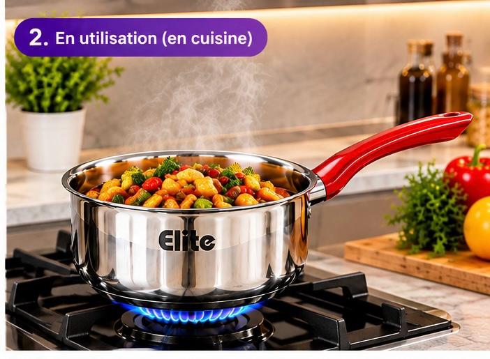 Service de 5 Casseroles en Inox ELITE avec Poignées Rouges