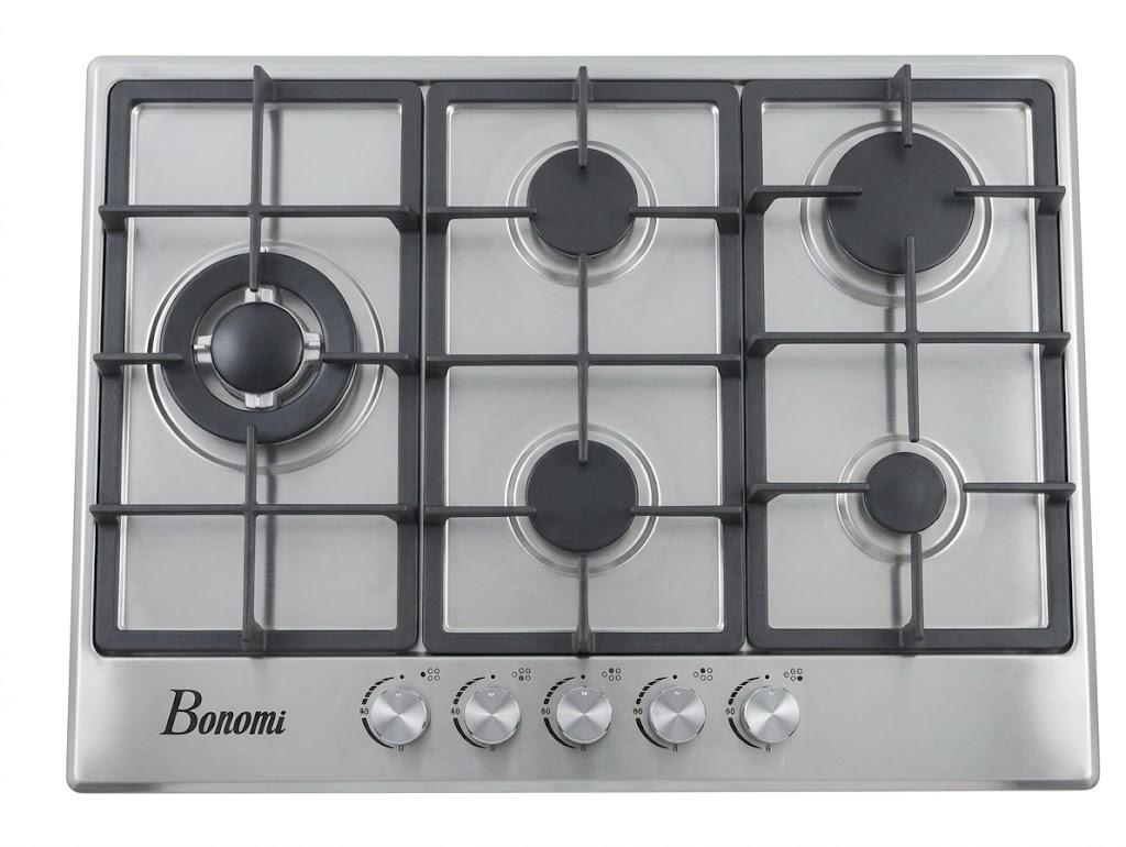 Table de Cuisson à Gaz BONOMI 5 Feux – 76 × 50 cm, Inox et Grilles en Fonte