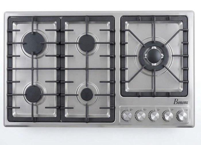 Table de Cuisson à Gaz BONOMI 5 Feux – 86 × 50 cm, Grilles en Fonte