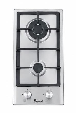 Table de Cuisson à Gaz Encastrable BONOMI 2 Feux – 30 × 50 cm, Grilles en Fonte