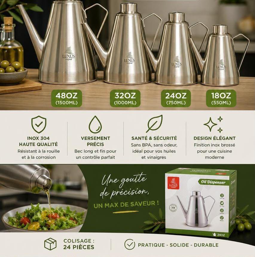 Huilier en Acier Inoxydable 304 LUXUS – Distributeur d’Huile Élégant