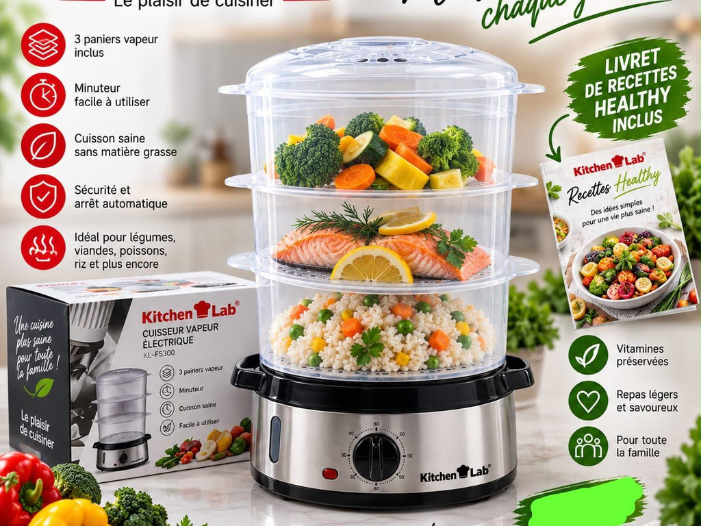 Cuiseur Vapeur Électrique 3 Niveaux Kitchen Lab – KL-FS300