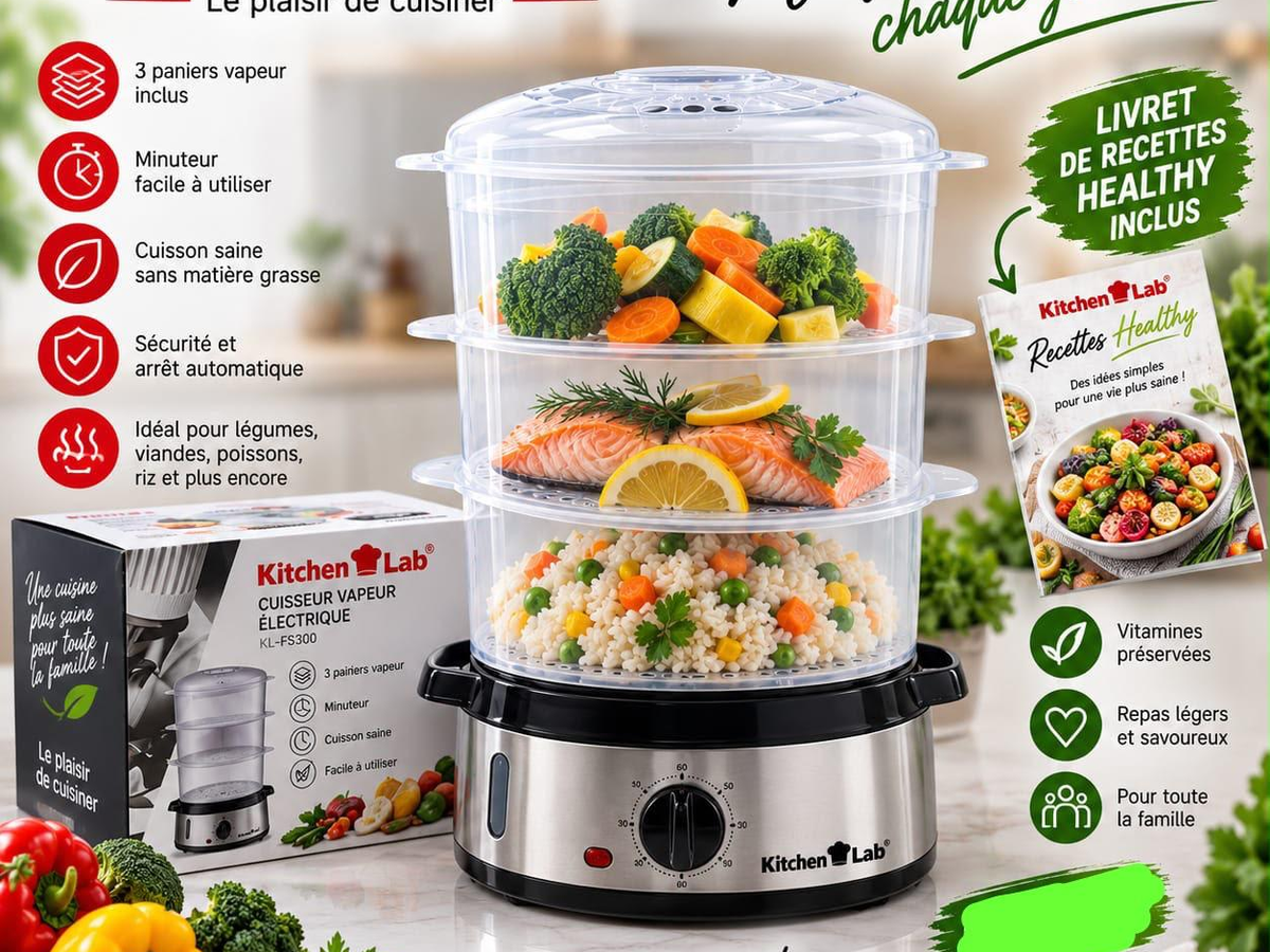 Cuiseur Vapeur Électrique 3 Niveaux Kitchen Lab – KL-FS300