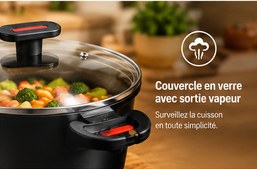 Faitout Elite en Aluminium Forgé avec Couvercle en Verre – Technologie Red Spot, 20 à 26 cm